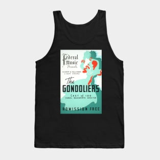 The Gondoliers vintage screen print in turquoise, white, and orange, 1937: Retro theatre poster, cleaned and restored Tank Top